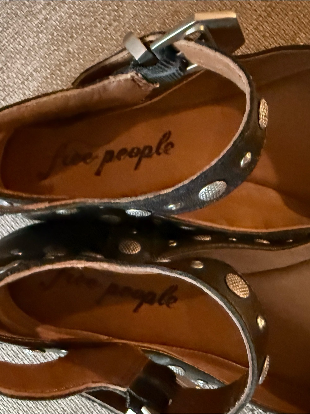 Free People Black Studded Ankle-Strap Flat Shoes - Picture 3 of 4